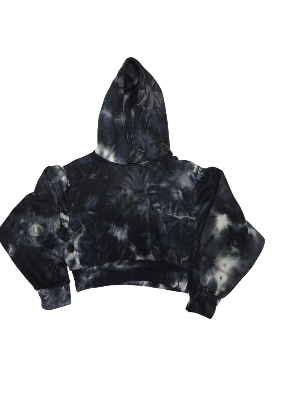 SWS Active Perfect Crop Women Black White Tie Dye Pullover Hoodie Size L